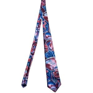 Abstract Patterned Tie in Red and Blue
